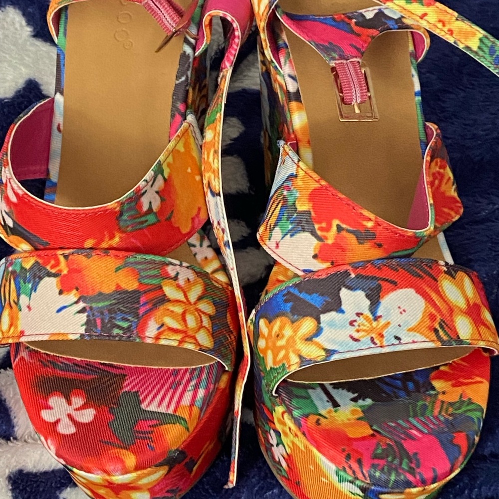 Floral  high heels wedges